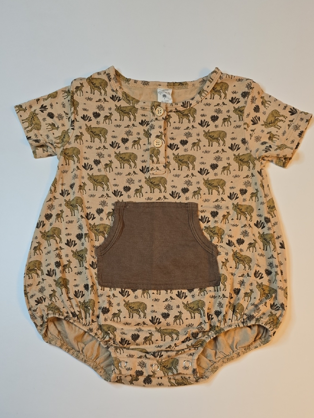 kate quinn Bamboo Romper with Green and Brown Woodland Animals